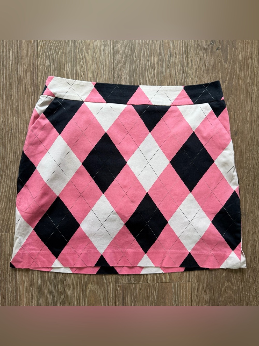 Loudmouth Ladies Golf Skort Pink Black White Argyle Pockets Side Zip Size 14